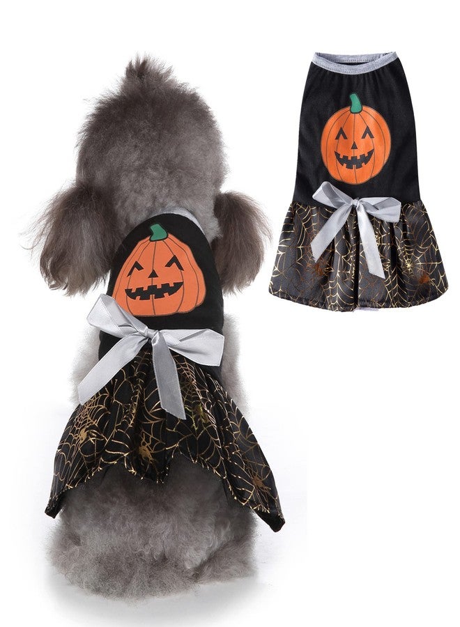 Yoption Halloween Dog Cat Costumes Pumpkin Spider Web Dress, Pet Party Outfits Cosplay Hoodie Funny Puppy Cats Skirt (S) - Image 1