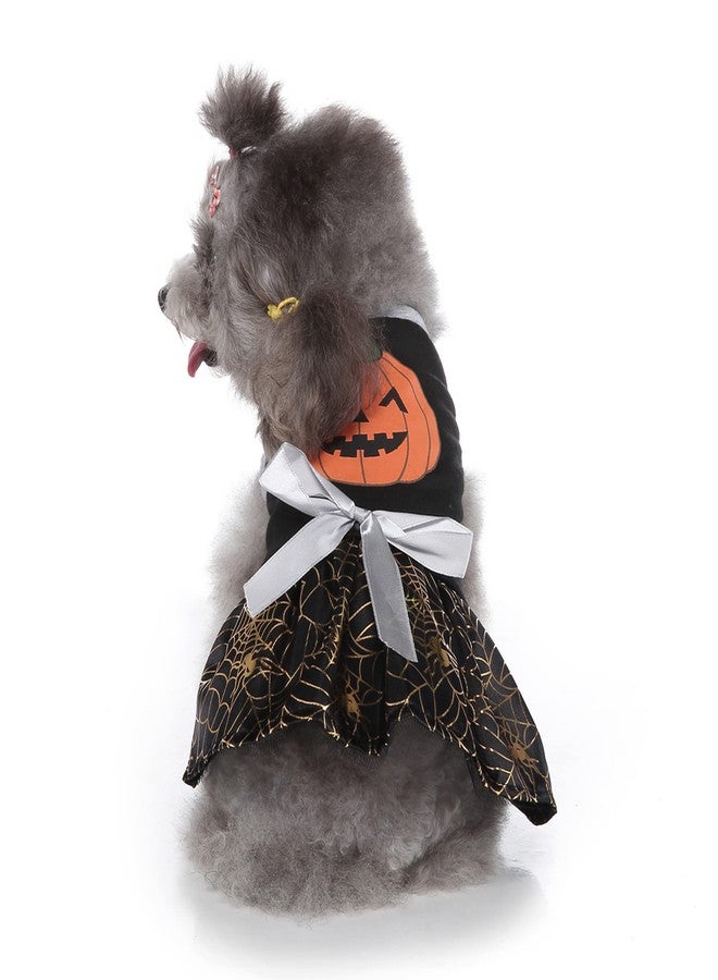 Yoption Halloween Dog Cat Costumes Pumpkin Spider Web Dress, Pet Party Outfits Cosplay Hoodie Funny Puppy Cats Skirt (S) - Image 2