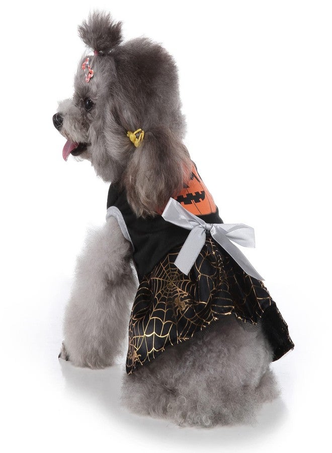 Yoption Halloween Dog Cat Costumes Pumpkin Spider Web Dress, Pet Party Outfits Cosplay Hoodie Funny Puppy Cats Skirt (S) - Image 3