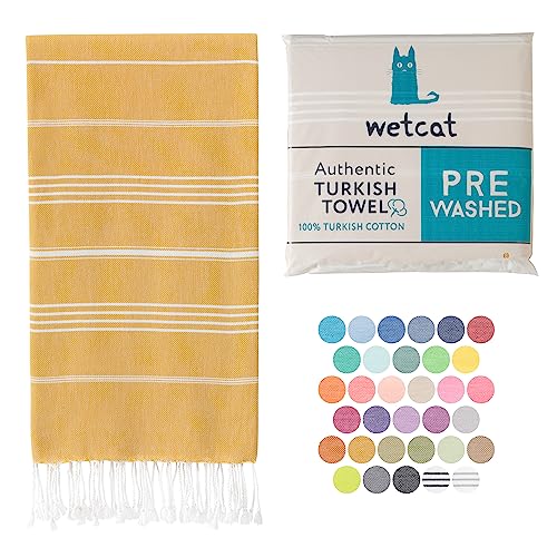 WETCAT Turkish Beach Towel Oversized 38x71 100 Turkish Cotton Made in Turkey  Sand Free Extra Large Ultra Soft Quick Drying Compact  Lightweight for Travel  Honey Gold