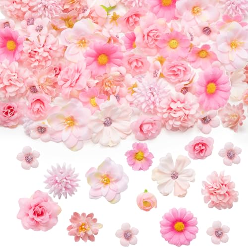 CIPOWM 100Pcs Mini Faux Flower Heads Pink Artificial Flower Heads Small Silk Flower Fake Peony Daisy Flowers for Craft Garland Wedding Party Supply Home Decoration - Image 1