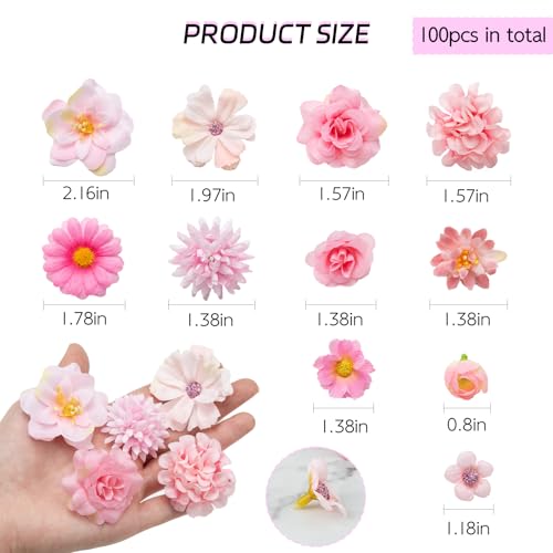 CIPOWM 100Pcs Mini Faux Flower Heads Pink Artificial Flower Heads Small Silk Flower Fake Peony Daisy Flowers for Craft Garland Wedding Party Supply Home Decoration - Image 2