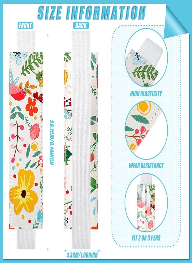 Chuangdi 6 Pieces Adjustable Elastic Band Pen Holder PU Leather Pen Sleeve Pouch for Hardcover Journals,Notebooks for Back to School or End of Year Student Gift from Teacher,8-1.5 Inch(Flower Style) - Image 3