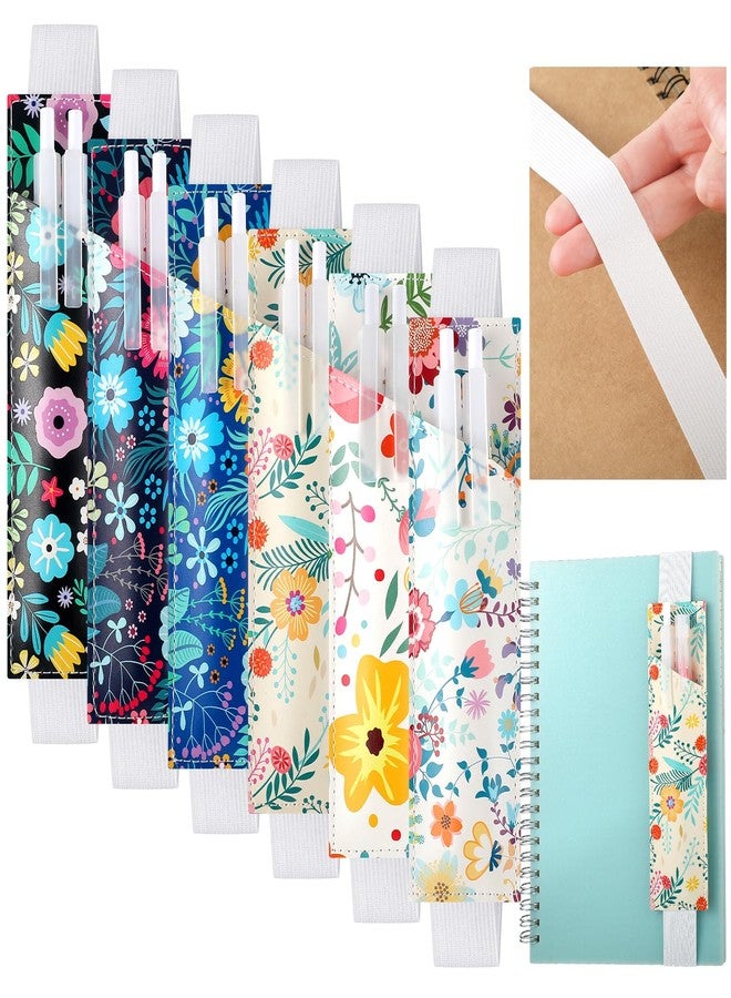 Chuangdi 6 Pieces Adjustable Elastic Band Pen Holder PU Leather Pen Sleeve Pouch for Hardcover Journals,Notebooks for Back to School or End of Year Student Gift from Teacher,8-1.5 Inch(Flower Style) - Image 1