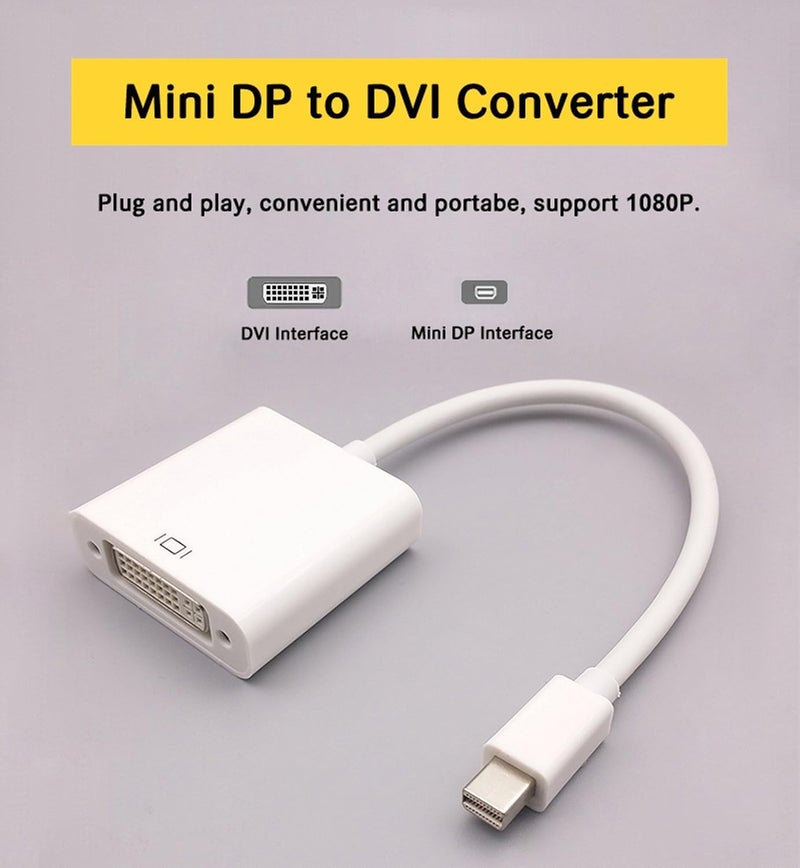 BigPlayer Mini DisplayPort (Mini DP) to DVI Adapter | Thunderbolt to DVI Male to Female Connector Cable for MacBook, Laptop, Monitor, Projector – Plug & Play Display Converter (White) - Image 3