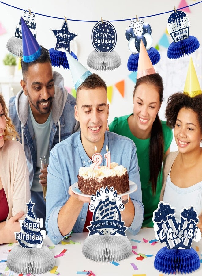 ييكسيا مجموعة زينة حفلات عيد ميلاد سعيد من يكسيا، 9 قطع، قطع مركزية لطاولة عيد الميلاد، قطع مركزية على شكل خلية نحل، مناسبة للرجال والنساء، لوازم حفلات عيد الميلاد (أزرق، فضي، نجمة) - Image 4