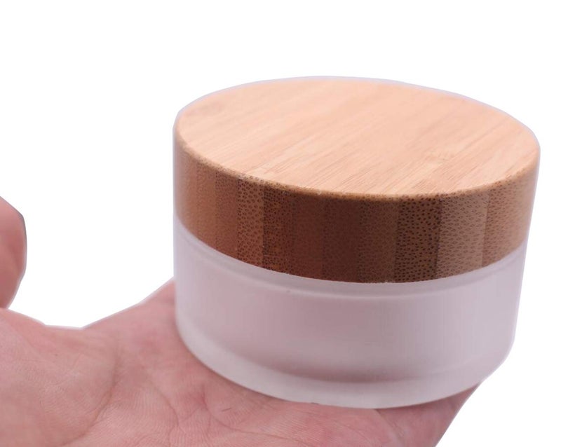 100g 100ml Environmental Bamboo Lid Frosted Glass Bottle Cream Jars Empty Cosmetic Comtainer 1pcs