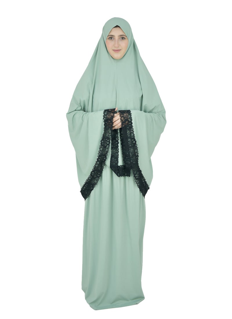 DAMAS COLLECTION Two Piece Islamic prayer dress women with Lace - Prayer Clothes for Women - Prayer Abaya For women - Jilbab 2 piece, Umrah essentials for women - Prayer set  - Image 4