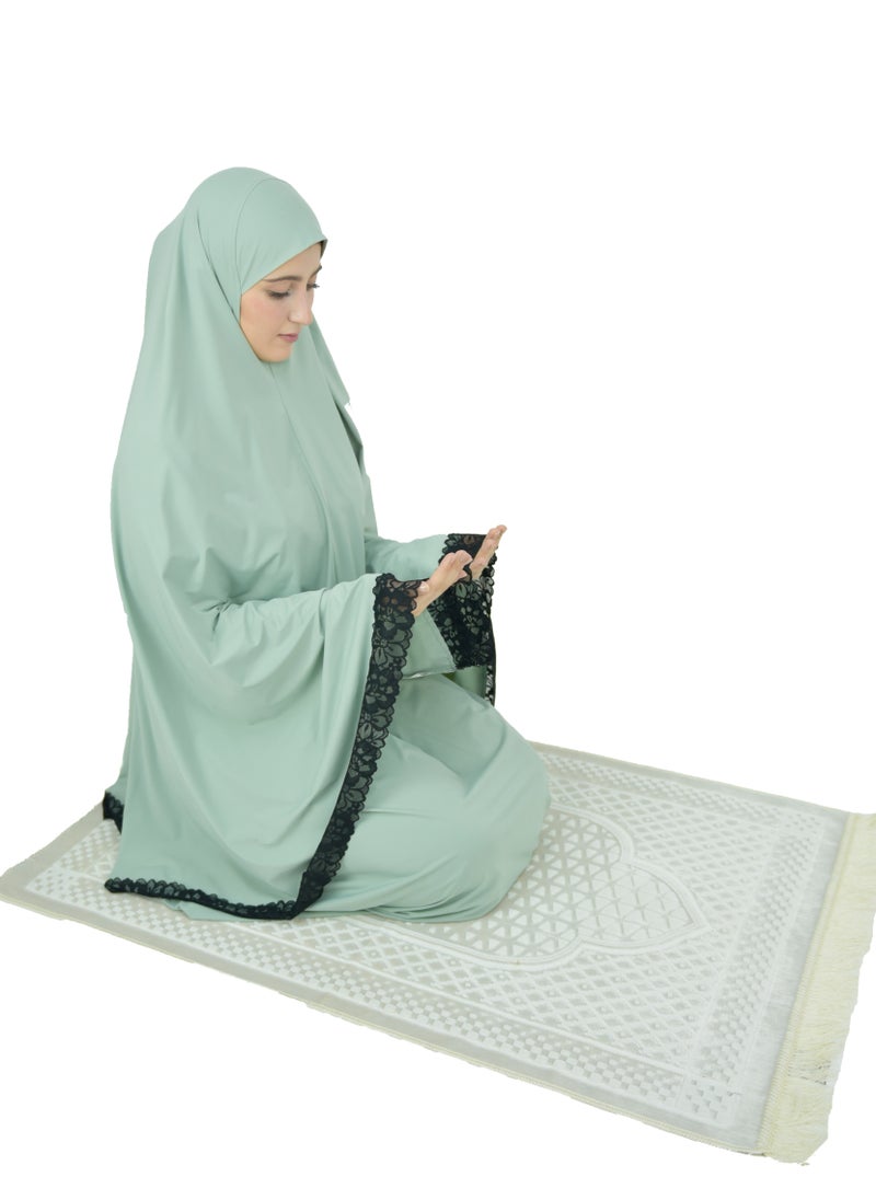 DAMAS COLLECTION Two Piece Islamic prayer dress women with Lace - Prayer Clothes for Women - Prayer Abaya For women - Jilbab 2 piece, Umrah essentials for women - Prayer set  - Image 3