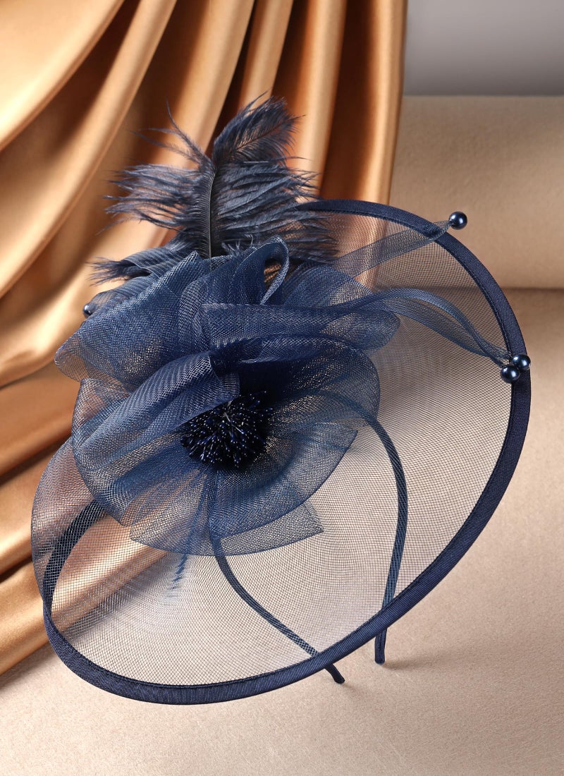 Zinniday Feather Cocktail Fascinator Hats - Navy Blue Victoria 2026 Derby Fascinators Attire Kentucky Hat with Hairpin,1920s 50s Tea Party Hats for Woman Halloween Renaissance Dress Up, 11.81 â€œx9.84â€ - Image 5