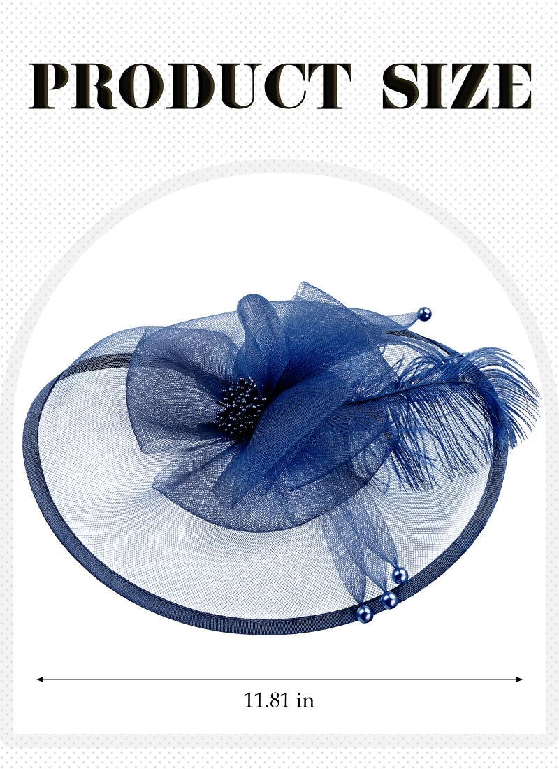 Zinniday Feather Cocktail Fascinator Hats - Navy Blue Victoria 2026 Derby Fascinators Attire Kentucky Hat with Hairpin,1920s 50s Tea Party Hats for Woman Halloween Renaissance Dress Up, 11.81 â€œx9.84â€ - Image 2
