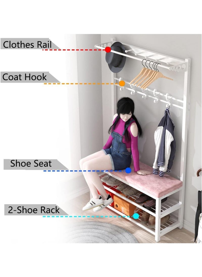 Gonice - Gonice Hall Tree with Shoe Bench, Entryway Coat Rack with 9 Hooks Multifunctional Metal Garment Rail for Hallway, Metal Frame, 3-in-1 Design (Color : Black, Size : 80x33x170cm) - Image 1