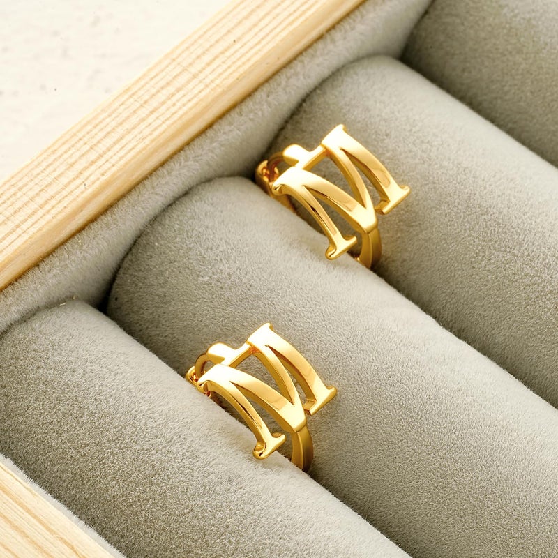 MYEARS Women Initial Earrings Gold Huggie Hoop Sleeper 14K Gold Plated Small Simple Hypoallergenic Everyday Trendy Jewelry Letter M - Image 5
