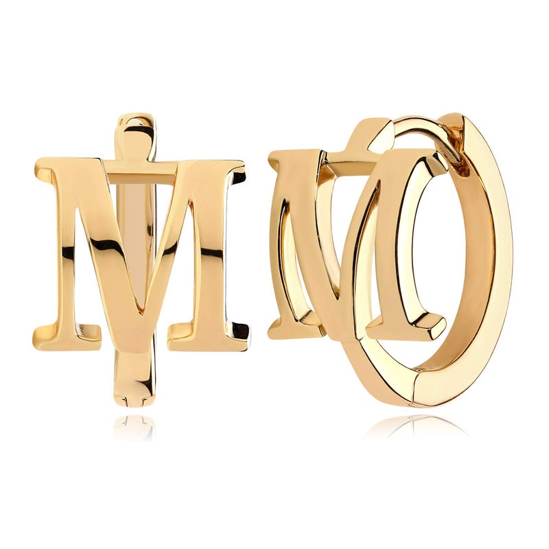 MYEARS Women Initial Earrings Gold Huggie Hoop Sleeper 14K Gold Plated Small Simple Hypoallergenic Everyday Trendy Jewelry Letter M - Image 1