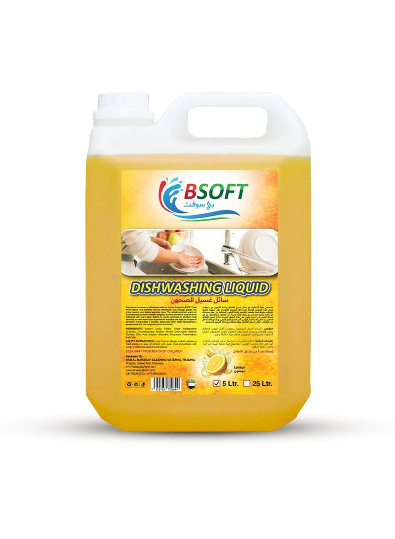 BSOFT Dishwashing Liquid Lemon Fresh – 5L | Tough on Grease, Gentle on Hands | Sparkling Clean Dishes Refill with Refreshing Lemon Fragrance - Image 1