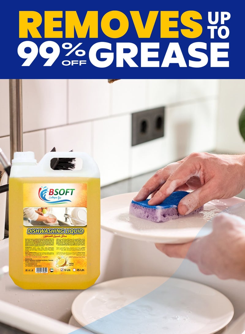 BSOFT Dishwashing Liquid Lemon Fresh – 5L | Tough on Grease, Gentle on Hands | Sparkling Clean Dishes Refill with Refreshing Lemon Fragrance - Image 4