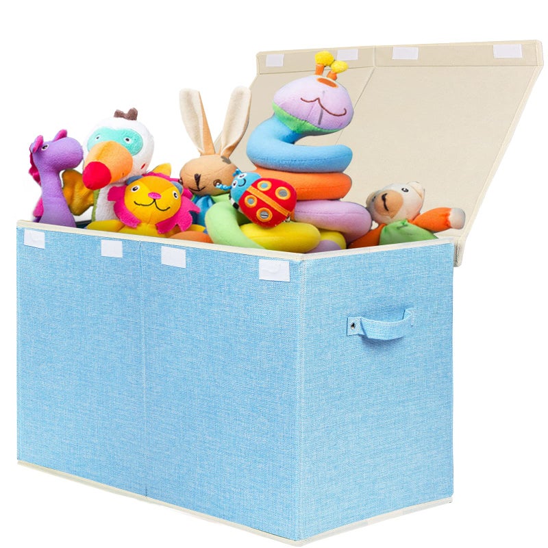 popoly popoly Large Toy Box Chest with Lid Collapsible Sturdy Toy Bin Storage Organizer Boxes Baskets for Kids Boys Girls Nursery Playroom 25x13 x16 Linen Blue 