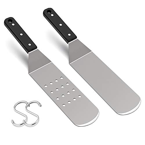 HaSteeL Metal Griddle Spatula, Stainless Steel Long With Riveted Handle, Heavy Duty Perforated & Solid Burger Turner for Teppanyaki BBQ Flat Top Grilling Cooking, Dishwasher Safe - Image 1