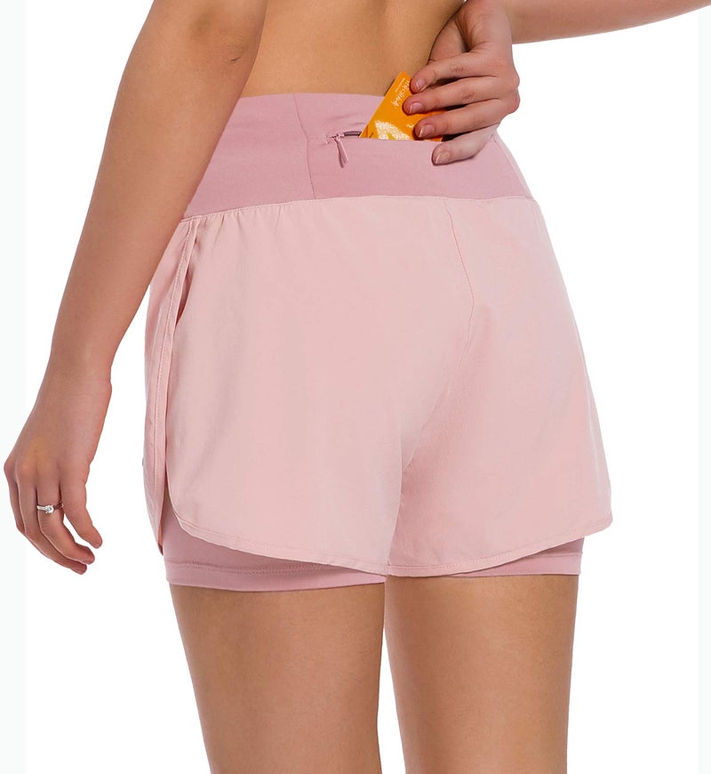 Ksmien Women's 2 in 1 Running Shorts - Lightweight Athletic Workout Gym Yoga Shorts Liner with Phone Pockets Pink - Image 2