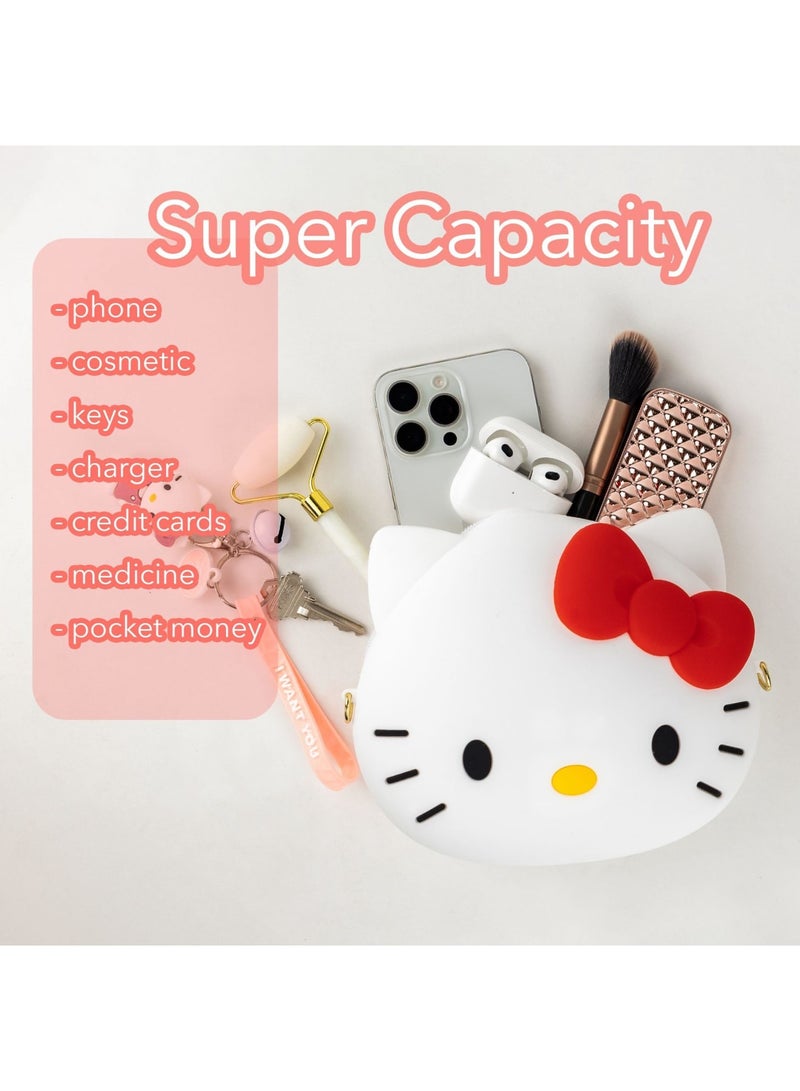 SYOSI Kawaii Purse & Accessories Set, 2024 New Cartoon Silicone Coin Purse with Keychain, Children's Small Shoulder Bag, Kindergarten Girl Baby Outing Mini Storage Bag, Compact and Convenient, White - Image 3