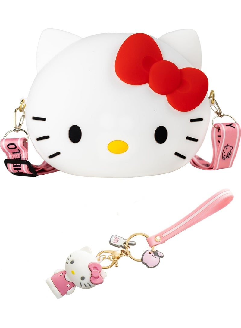 SYOSI Kawaii Purse & Accessories Set, 2024 New Cartoon Silicone Coin Purse with Keychain, Children's Small Shoulder Bag, Kindergarten Girl Baby Outing Mini Storage Bag, Compact and Convenient, White - Image 1