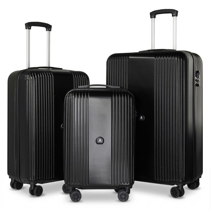 مجموعة أمتعة Space مكونة من 3 قطع ABS (20″/24″/28″) حقائب حمل وحقائب سفر، أسود (SE-2502)