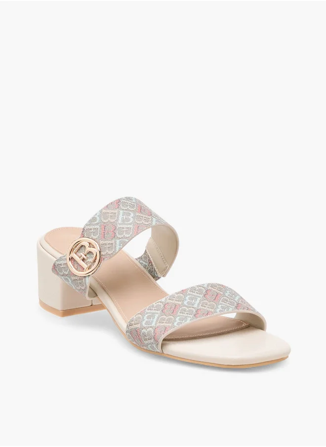 Flora Bella By Shoexpress Women's Monogram Accent Blocked Heel Slip-On Sandals