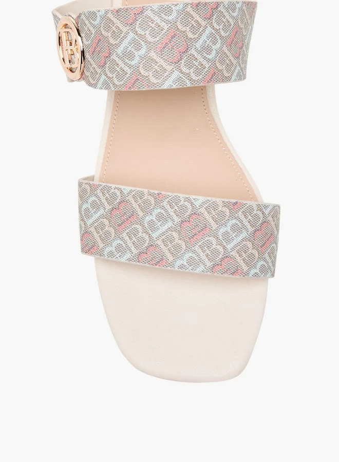 Flora Bella By Shoexpress Women's Monogram Accent Blocked Heel Slip-On Sandals