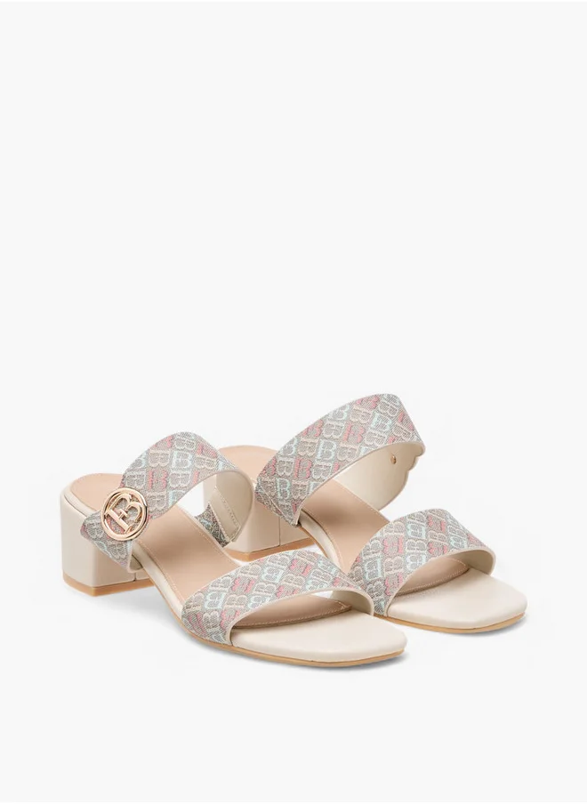 Flora Bella By Shoexpress Women's Monogram Accent Blocked Heel Slip-On Sandals