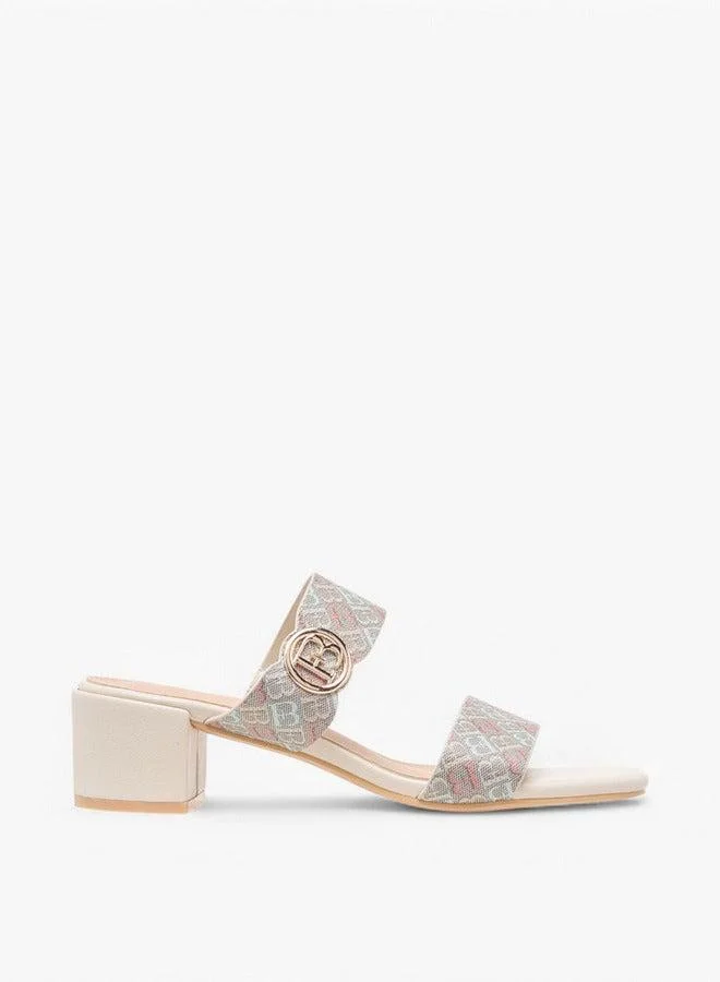 Flora Bella By Shoexpress Women's Monogram Accent Blocked Heel Slip-On Sandals