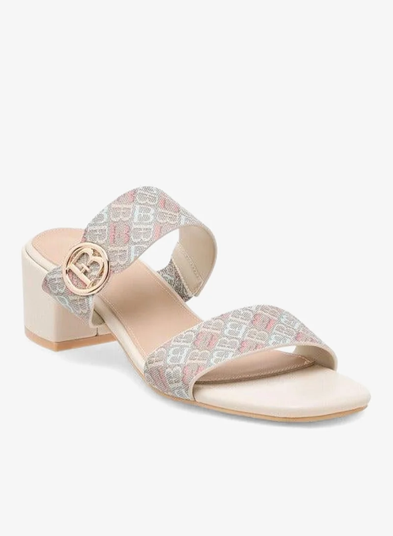 Women's Monogram Accent Blocked Heel Slip-On Sandals