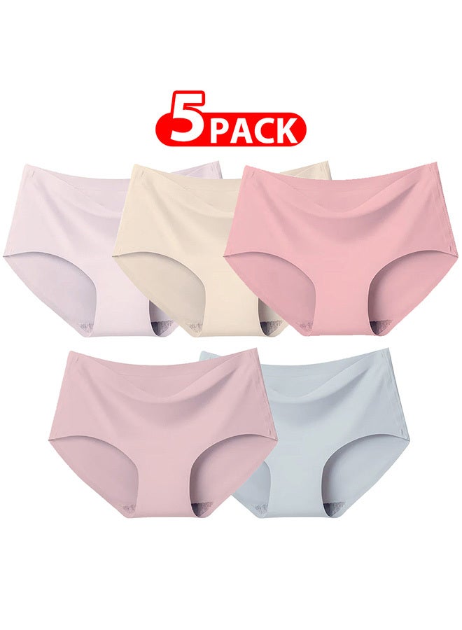 5 Packs Women's Large Size Underwear Silk Women Lingerie Seamless Women High Rise Underwear Multicolour /L(waist 64-72/Weight 55~65kg)  - Image 1