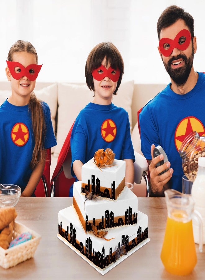 Lemicin 6 Pieces City Cake Border Decoration Cake Side Border Stick or Lay on Toppers Birthday Decor Accessories Building Images Lighted City Backdrop for Desserts Birthday Party Black Double Side - Image 4
