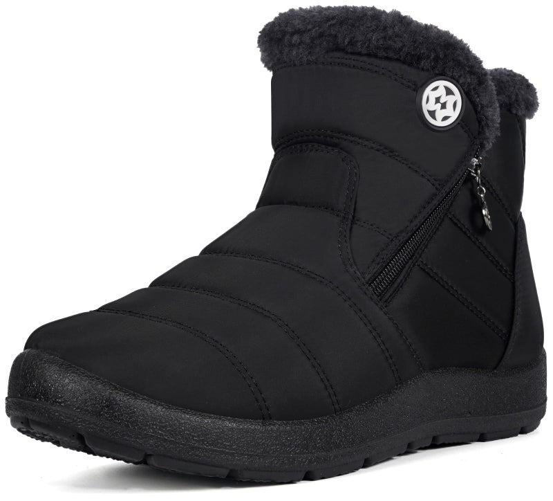 Eagsouni Snow Boots Womens Winter Ankle Boots Ladies Warm Fur Lined Booties Thickening Shoes Zip Flat Sneakers Outdoor Booties High Top Black, US 10, 42 EU - Image 1