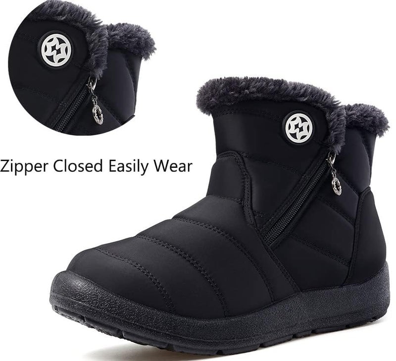 Eagsouni Snow Boots Womens Winter Ankle Boots Ladies Warm Fur Lined Booties Thickening Shoes Zip Flat Sneakers Outdoor Booties High Top Black, US 10, 42 EU - Image 3