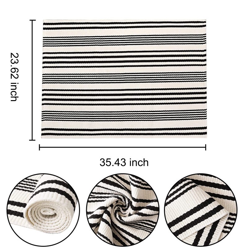 BUAGETUP Black and White Striped Doormat 24'' x 35'' Front Porch Rug Machine Washable Indoor Outdoor Doormat for Front Porch Hand-Woven Entryway Rug for Laundry/Bathroom/Bedroom - Image 2