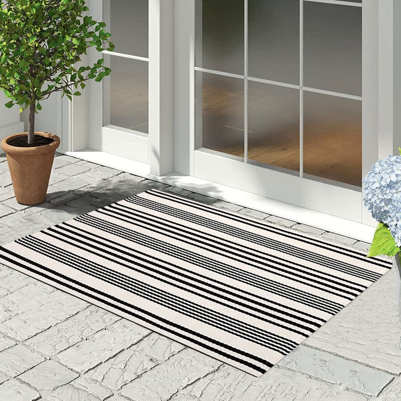 BUAGETUP Black and White Striped Doormat 24'' x 35'' Front Porch Rug Machine Washable Indoor Outdoor Doormat for Front Porch Hand-Woven Entryway Rug for Laundry/Bathroom/Bedroom - Image 5