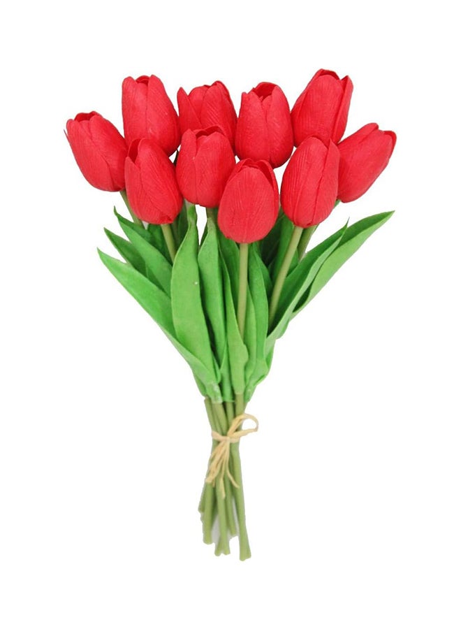 10Pcs Mini Artificial Tulips Flower Real Touch Bridal Bouquet For Wedding Home Decor (Red)