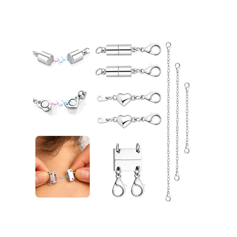 KRFY Extra Strong Magnetic Necklace Clasps and Closures, Necklaces Separator for Layering Stacks, Necklace Chain Extenders for Women, Magnet Detangler Clasp Jewelry Bracelet 8Pcs Silver Color - Image 1