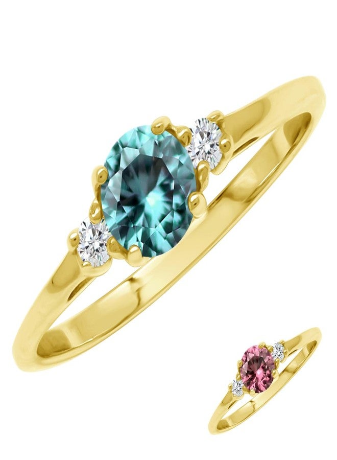 Silvershake 5MM Petite Created Round Shape Color Change Alexandrite 18K Yellow Gold Plated 925 Sterling Silver Promise Ring June Gemstone Birthstone Jewelry for Women Size 5 - Image 1