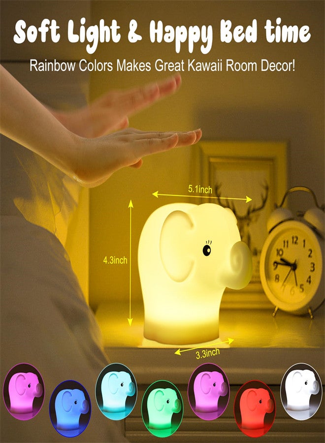 Luckam Nice Elephant Night Light for Kids Soft Silicone Bedside Night L 9 Color Baby Night Light with Remote Rechargeable Animal Kids Night L for Boys Girls Nursery Bedroom Kids Kawaii Gifts - Image 3