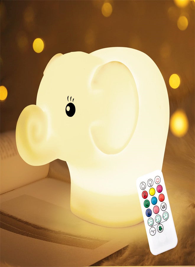 Luckam Nice Elephant Night Light for Kids Soft Silicone Bedside Night L 9 Color Baby Night Light with Remote Rechargeable Animal Kids Night L for Boys Girls Nursery Bedroom Kids Kawaii Gifts - Image 2