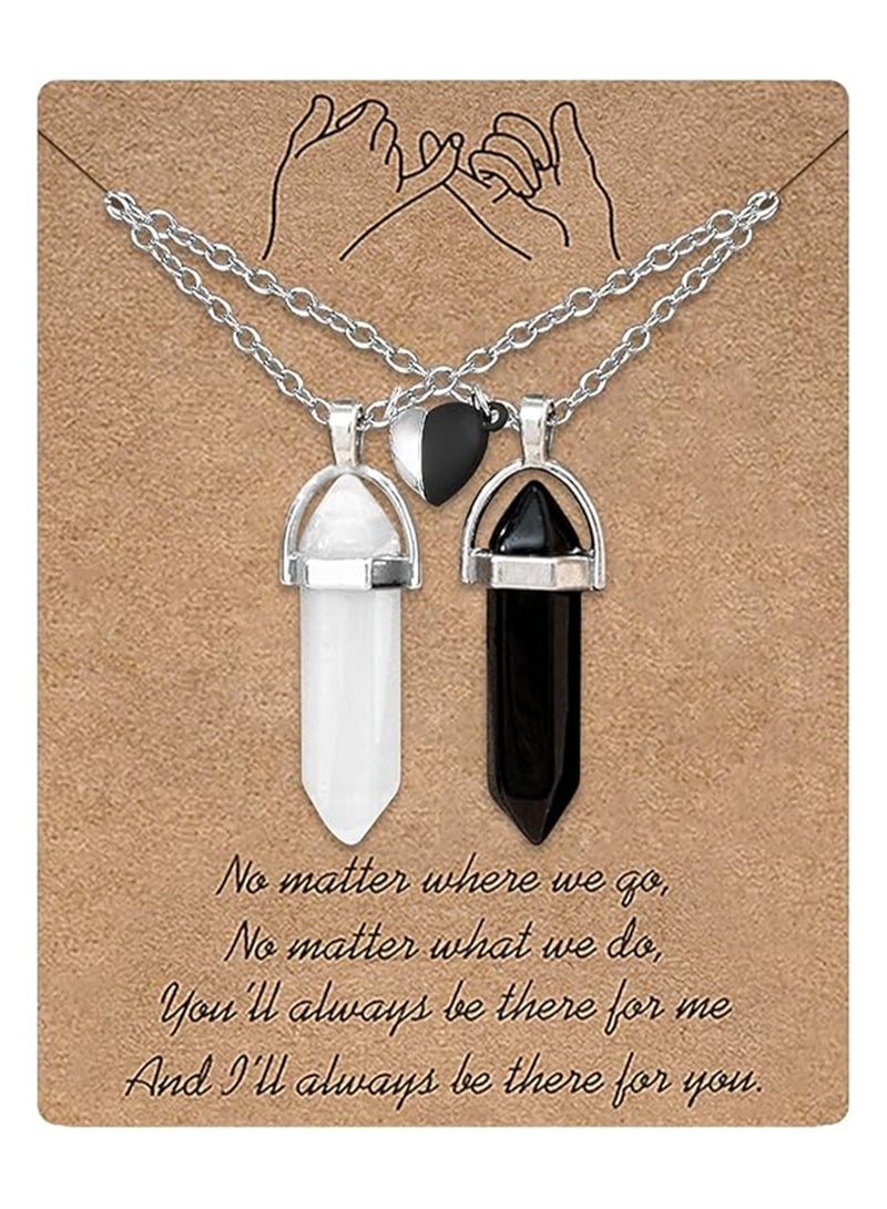 Excefore BFF Necklace for 2 Crystal Charms Best Friend Necklace Pendant Friendship Necklace Heart Matching Necklace for Couples Gifts Black and White - Image 1