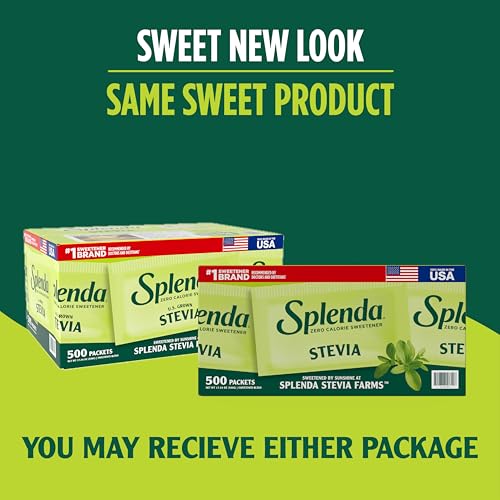 SPLENDA محلي سبليندا ستيفيا خالي من السعرات الحرارية، بديل السكر النباتي، مسحوق محلى مجروش، عبوات فردية، 500 حبة (عبوة من 1) - Image 3