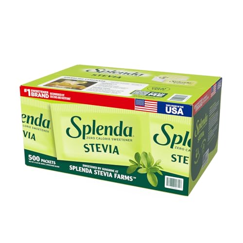 SPLENDA محلي سبليندا ستيفيا خالي من السعرات الحرارية، بديل السكر النباتي، مسحوق محلى مجروش، عبوات فردية، 500 حبة (عبوة من 1) - Image 1