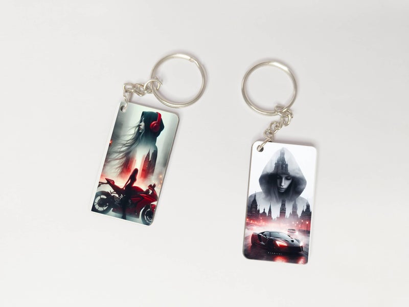 OUTFITQUE OUTFITQUE Premium (Pack of 2) Anime-338 Printed Long Keychain For Bike, Scooty, Car, MDF Keyholder - Image 1