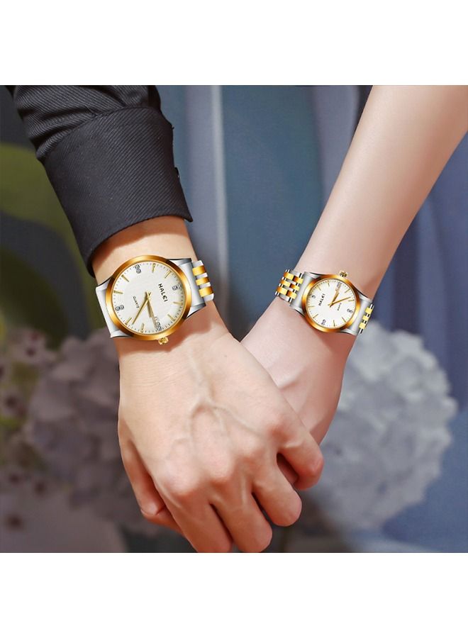 هالي ديلوكس زوجين ووتش الذهب والفضة الفولاذ المقاوم للصدأ كوارتز التقويم ووتش حجر الراين له ولها مجموعة ووتش - Image 2