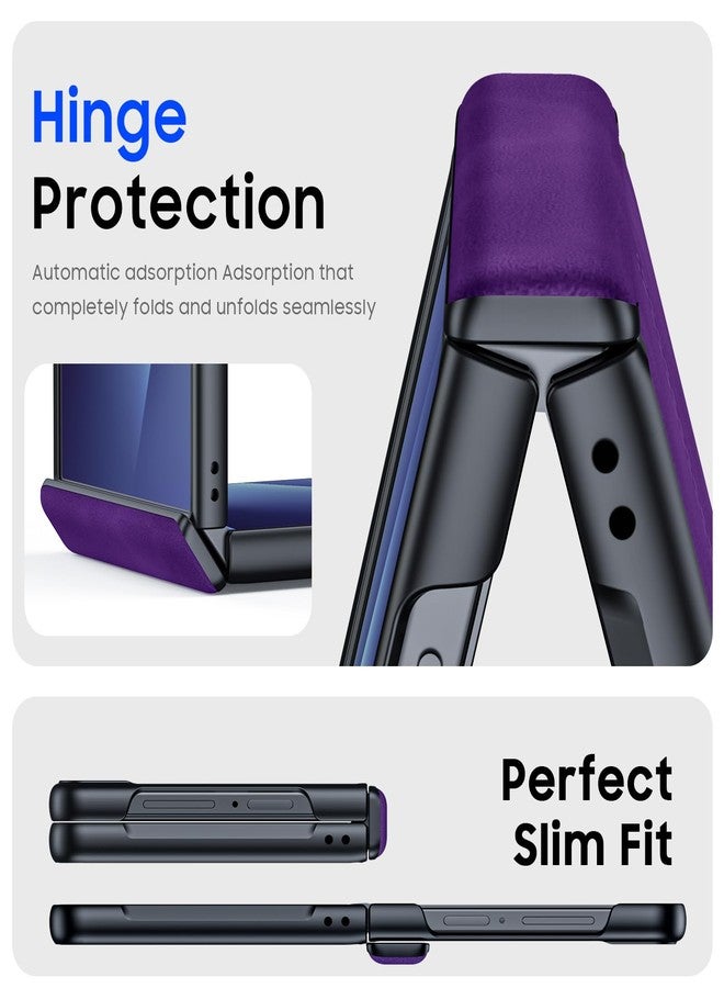 BSNRM for Samsung Galaxy Z Flip 7 Case with Hinge Protection & Built-in Screen Protector, Ultra Thin Stylish Leather Matte PC Durable Shockproof Cover Phone Case for Galaxy Z Flip 7-Purple - Image 3