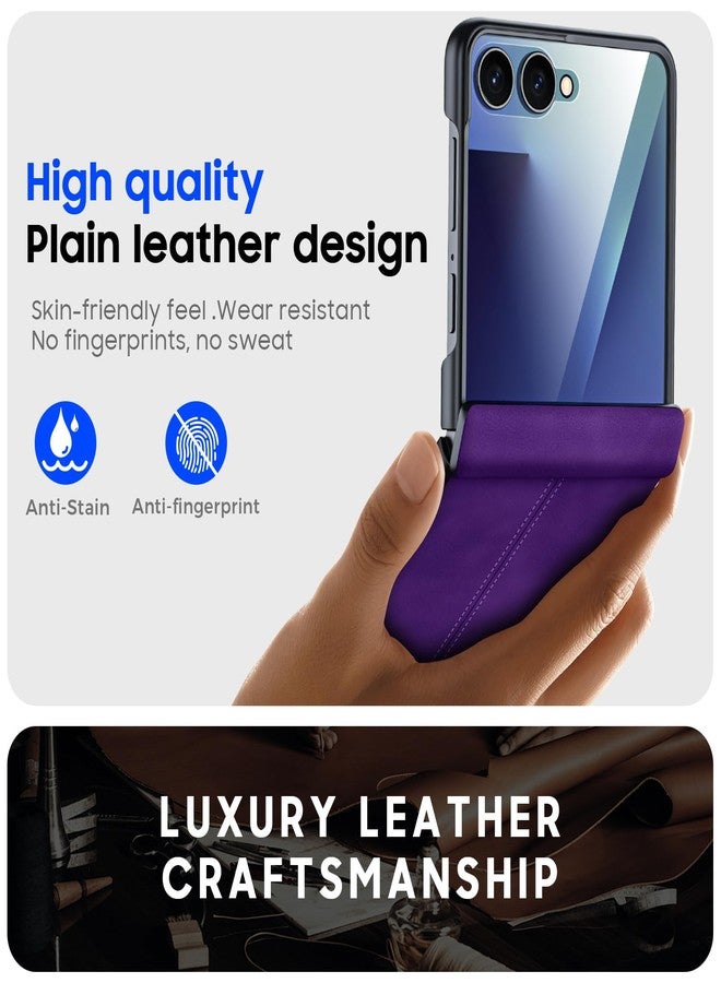 BSNRM for Samsung Galaxy Z Flip 7 Case with Hinge Protection & Built-in Screen Protector, Ultra Thin Stylish Leather Matte PC Durable Shockproof Cover Phone Case for Galaxy Z Flip 7-Purple - Image 5