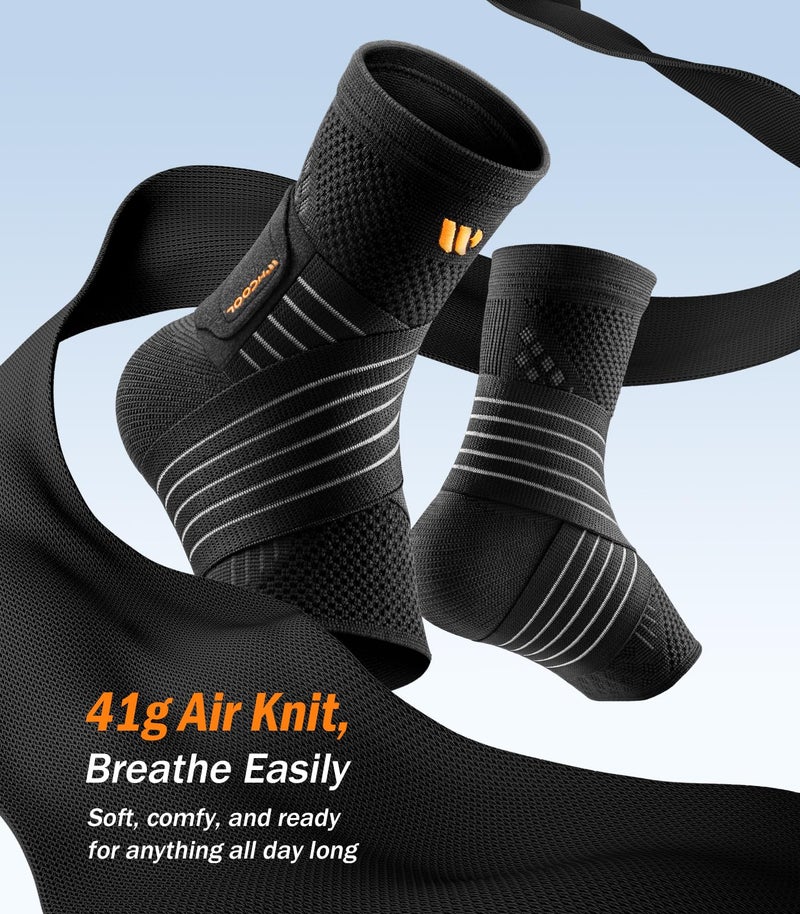 WHCOOL Low-Profile Ankle Braces for Women & Men, Customizable Ankle Compression Sleeve w/Wide Strap, Foot Support Wrap for Plantar Fasciitis Pain Relief, Achilles Tendonitis, Sprain, Black, 1 Pair, L - Image 4